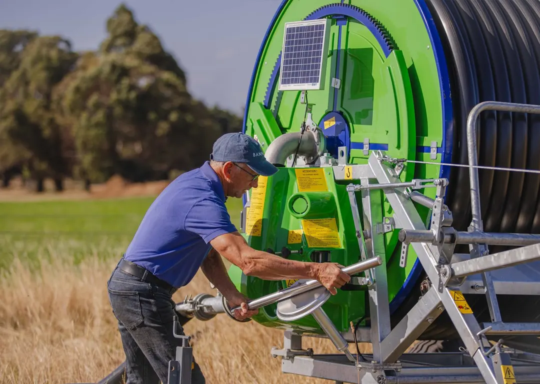 Irrigation equipment in the paddocks at Mudbar Farm, White Hills